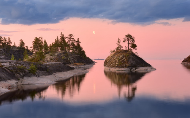 Lake islands pink sky clouds free wallpaper for desktop - medium preview image