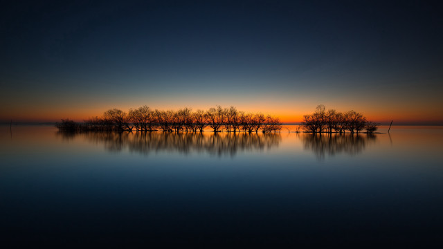 Sunset lake reflections trees sky free wallpaper - medium preview image