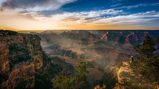 Canyon sunset clouds cliff person free wallpaper - medium preview image