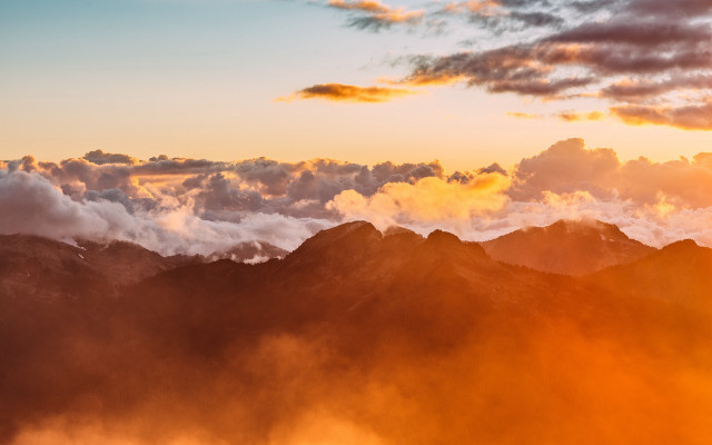 Mountain range plane clouds sunset free wallpaper - medium preview image