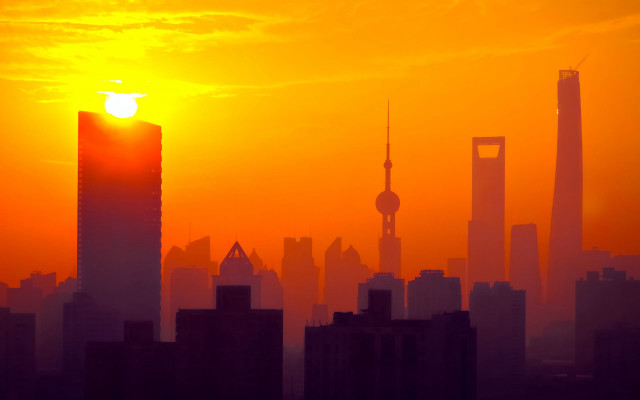City skyline orange sky sunset free wallpaper - medium preview image