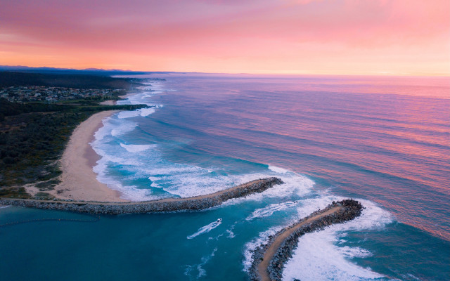 Pier beach sunset pink sky free wallpaper - medium preview image