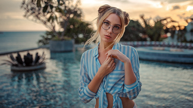 Woman glasses pool sunset boat free wallpaper - medium preview image