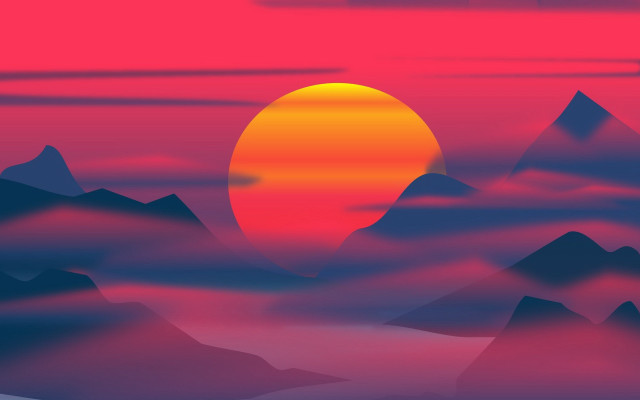 Sunset mountains red sky clouds free wallpaper - medium preview image