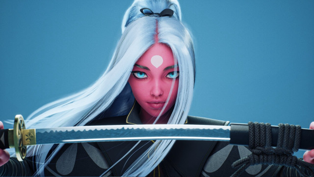 White haired woman sword blue #2 free wallpaper - medium preview image