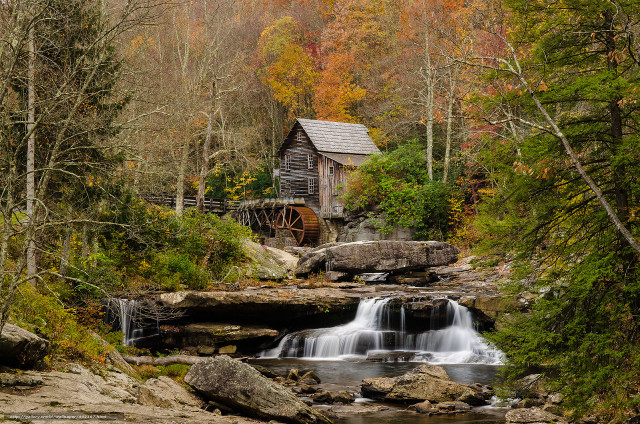 Small waterfall forest rocks building free wallpaper - medium preview image