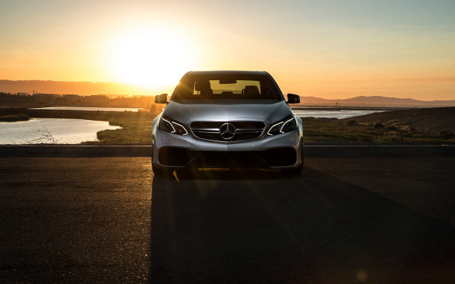 Silver car lake road sunset free wallpaper - medium preview image