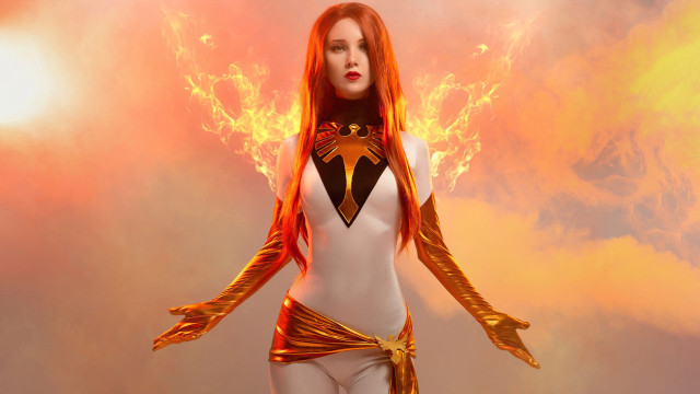 Red haired woman gold wing free wallpaper - medium preview image