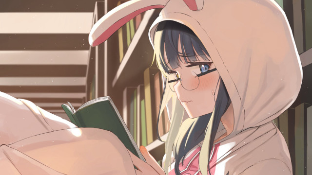 Library manga woman hoodie reading free wallpaper - medium preview image