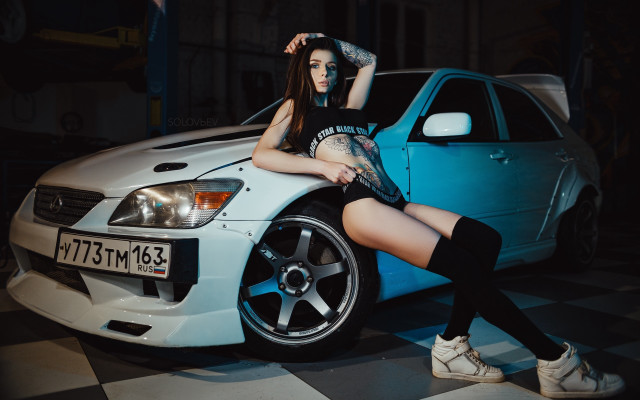 Woman car checkered fashion tattoo free wallpaper - medium preview image