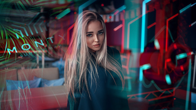 Neon cyberpunk blonde bodysuit holography free wallpaper - medium preview image