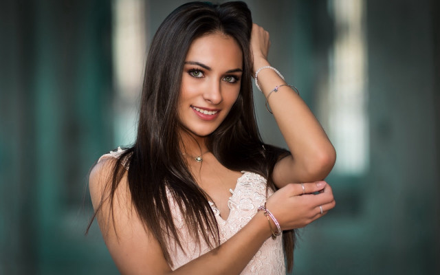 Woman white dress jewelry beauty free wallpaper - medium preview image