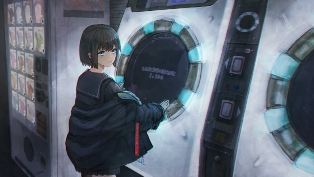 Cyberpunk girl machine clock cellphone free wallpaper - medium preview image