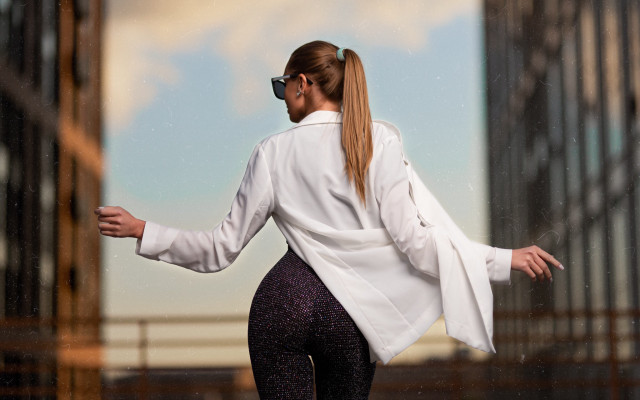 Futuristic woman white jacket bokeh free wallpaper - medium preview image