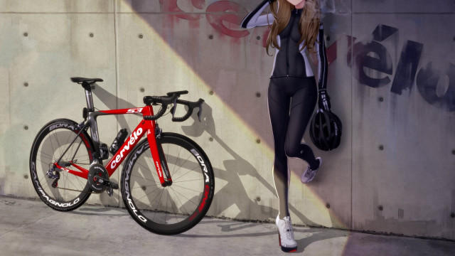 Woman bike leaning purse sneakers free wallpaper - medium preview image