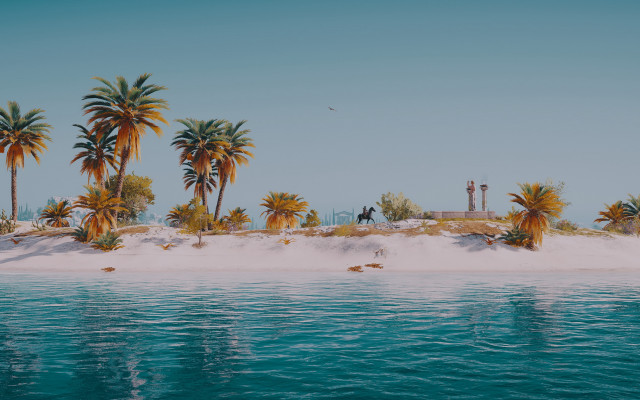 Beach palm trees lighthouse sky free wallpaper - medium preview image