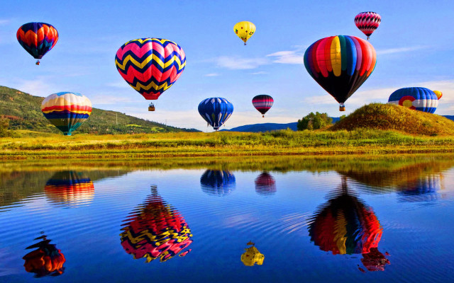 Hot air balloons lake mountains #3 free wallpaper - medium preview image