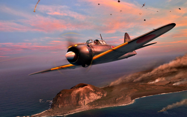 Mountain sunset plane birds clouds free wallpaper - medium preview image