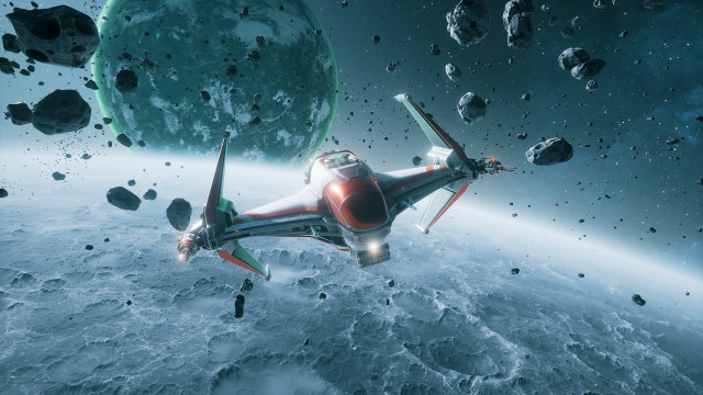 Space ship moon debris distant free wallpaper - medium preview image