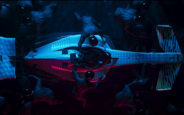 Futuristic vehicle red blue hologram free wallpaper - medium preview image