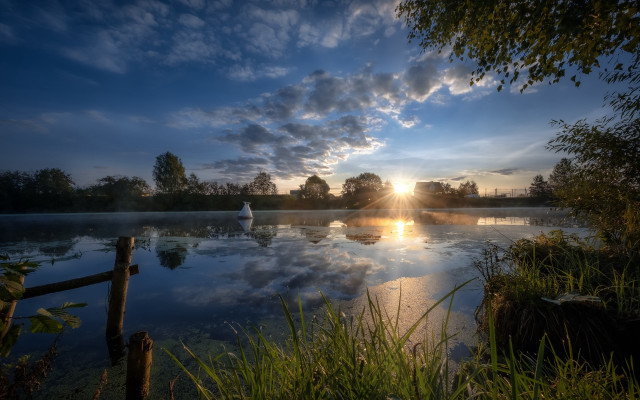 Lake boat sunset clouds trees #3 free wallpaper - medium preview image