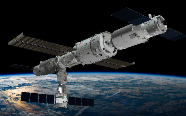 Space station satellite planet dark free wallpaper - medium preview image