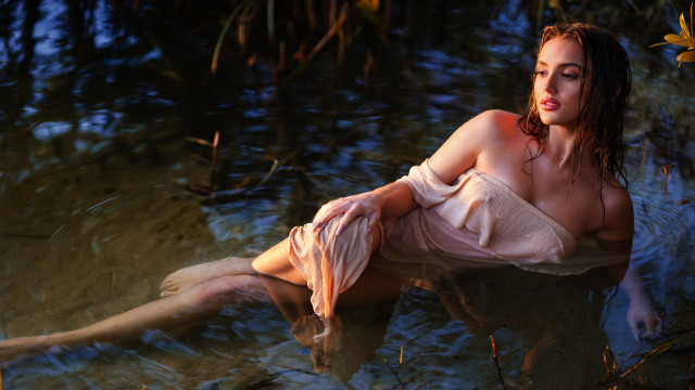 Pink dress water forest lake free wallpaper - medium preview image