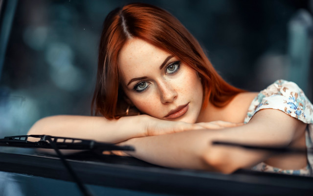 Red haired woman portrait bokeh #4 free wallpaper - medium preview image