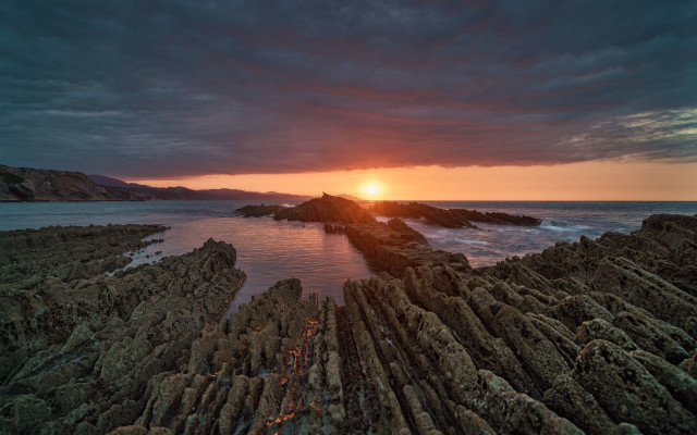 Sunset rocky beach mountain water #4 free wallpaper - medium preview image