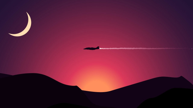 Plane sunset mountains crescentmoon jettrail free wallpaper - medium preview image