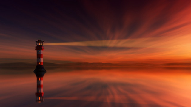 Lighthouse sunset matte painting radiant free wallpaper - medium preview image
