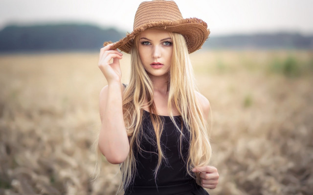 Woman hat wheat portrait beach free wallpaper - medium preview image