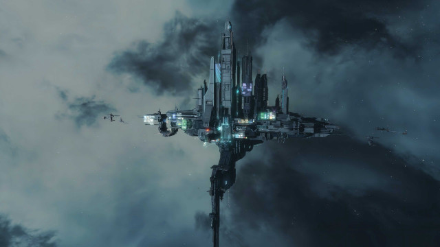 Futuristic city floating clouds stars free wallpaper - medium preview image
