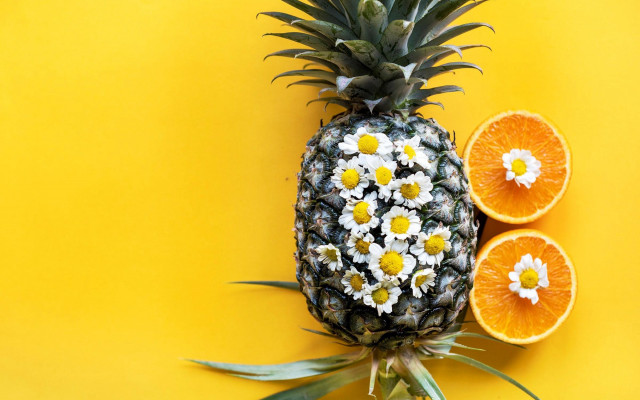 Pineapple daisies orange slices yellow free wallpaper - medium preview image
