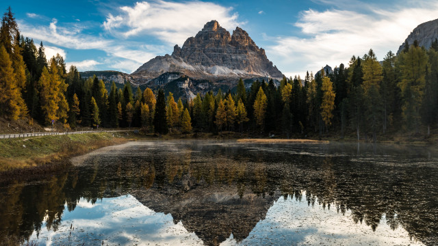 Mountain lake reflection bridge forest free wallpaper - medium preview image