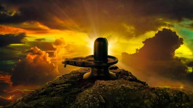 Fountain rock sunset clouds sunbeam free wallpaper for desktop - medium preview image