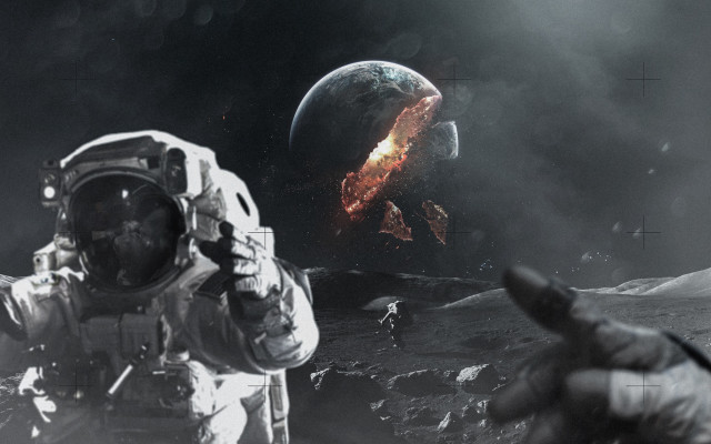 Astronaut planet fireball matte space free wallpaper - medium preview image