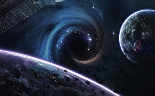 Space blackhole planet aurora city free wallpaper - medium preview image