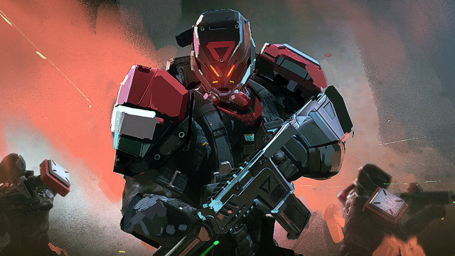 Robot gun glowing red mecha free wallpaper - medium preview image