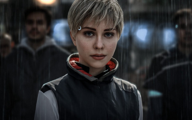 Woman blonde shorthair rainy portrait free wallpaper - medium preview image