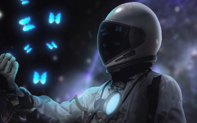 Space suit butterfly glowing jet free wallpaper - medium preview image