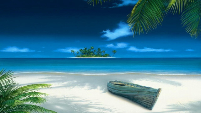 Boat beach island palm trees free wallpaper - medium preview image