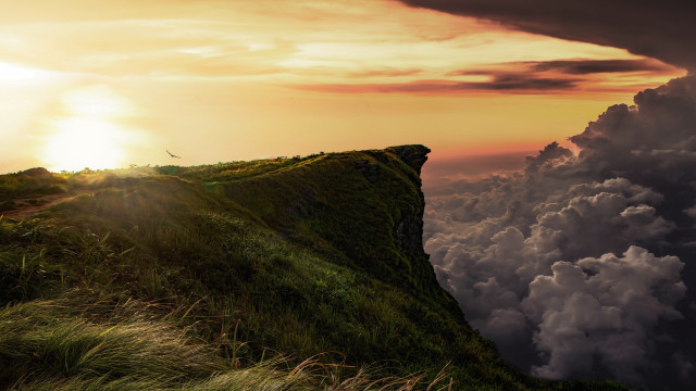 Hill sunset clouds nature matte free wallpaper - medium preview image