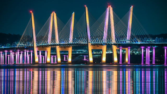 Bridge lights reflection night cityscape free wallpaper - medium preview image