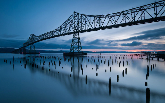 Large bridge water dusk sky free wallpaper - medium preview image