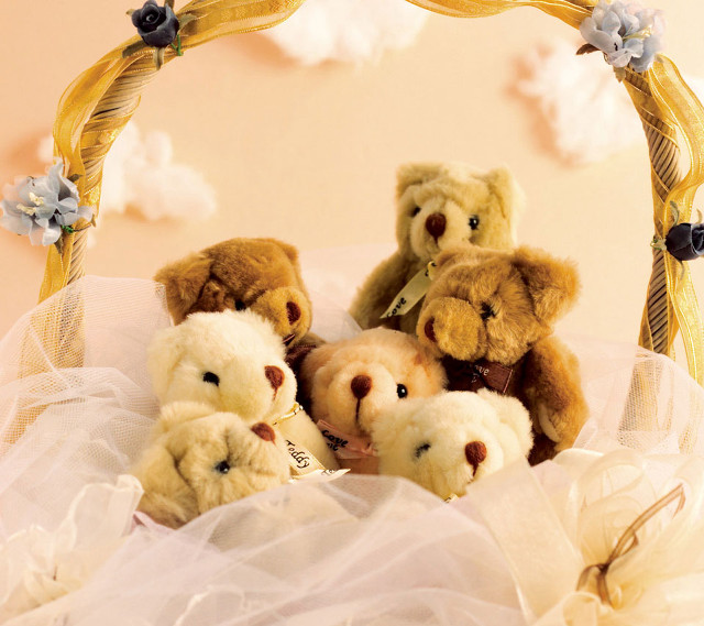 Basket stuffed animals table wall free wallpaper - medium preview image