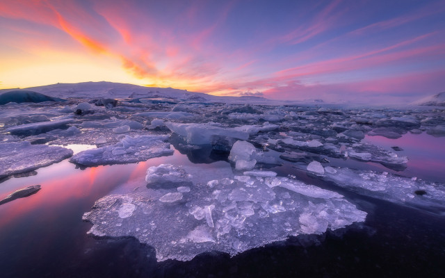 Sunset water ice mountain pink free wallpaper - medium preview image