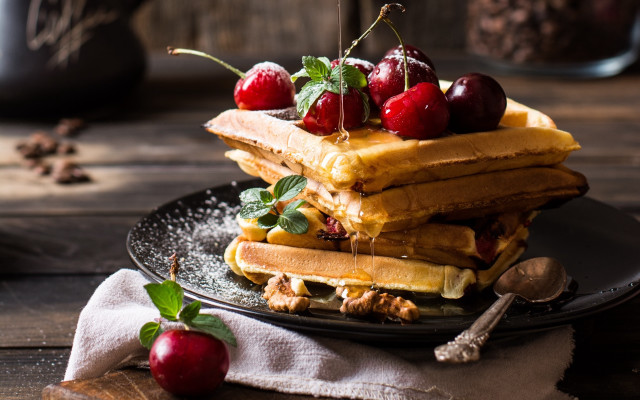Pancakes cherries plate coffee berries free wallpaper - medium preview image
