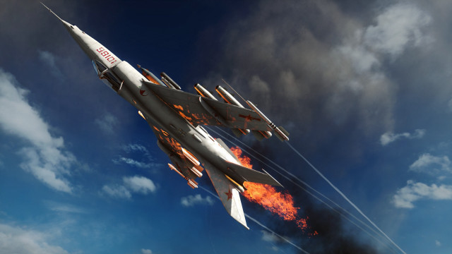 Jet cloudy sky smoke fire free wallpaper - medium preview image