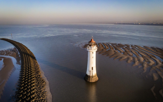 Lighthouse beach ocean path sky free wallpaper - medium preview image